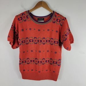 Vintage 90s Y2K Marshall Fields Country Shop Fair Isle Short Sleeve Sweater